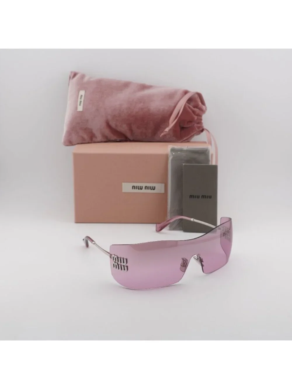 Miu Miu MUB53S 1BC70Y Shield Rimless Sunglasses – Silver / Pink